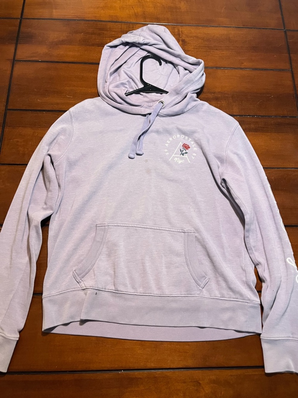 Aeropostale Lavender Pullover Hoodie with Rose Chest Graphic